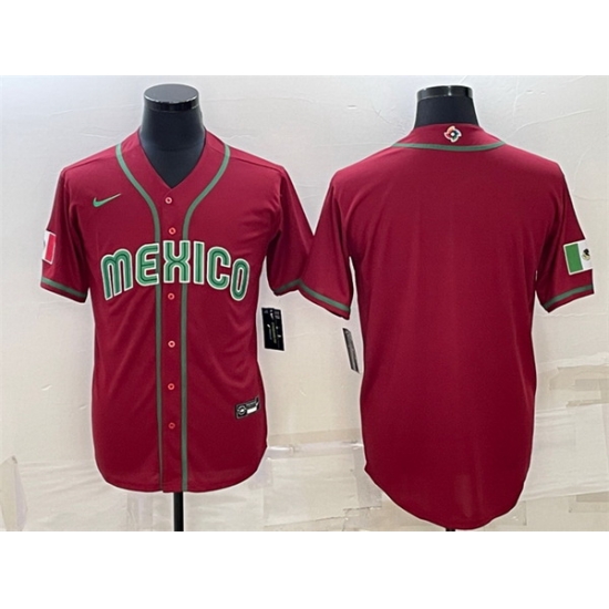 Men Mexico Baseball Blank 2023 Red World Baseball Classic Replica Stitched Jersey